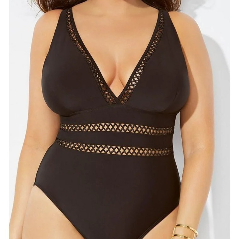 Swimsuits For All Black Mesh One Piece